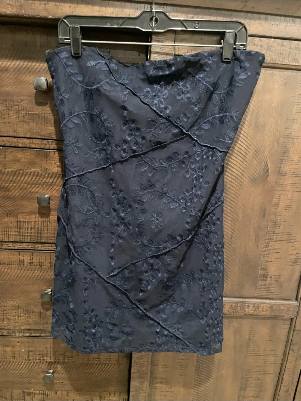 Altar'd State Navy Strapless Embroidered Mini Dress